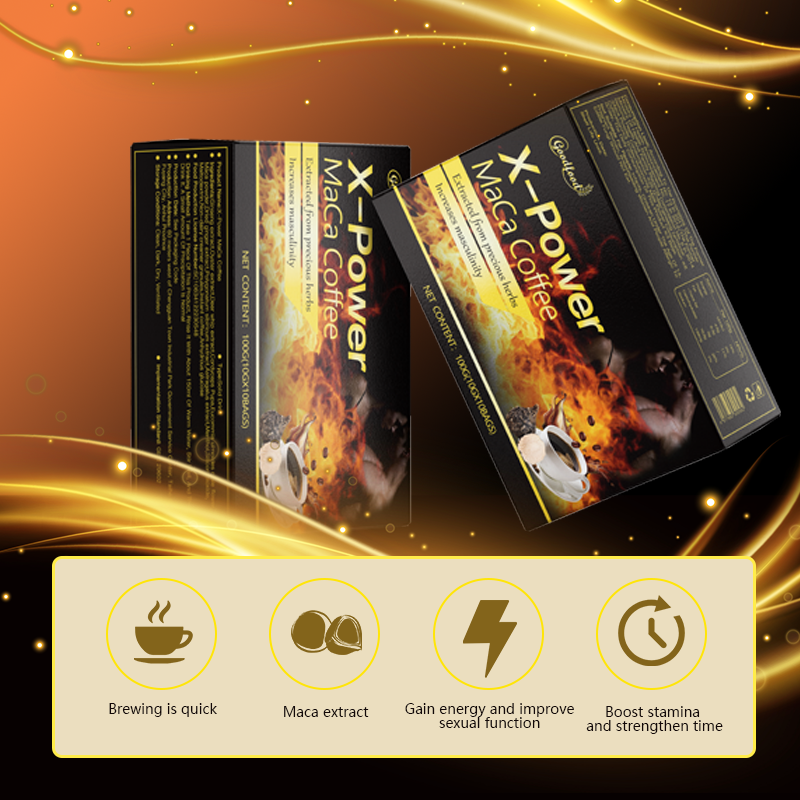 Café instantané au chocolat énergisant Man X Power pour hommes, marque privée, complément alimentaire à base de maca, ginseng et rein, boostant la vitalité par les fruits