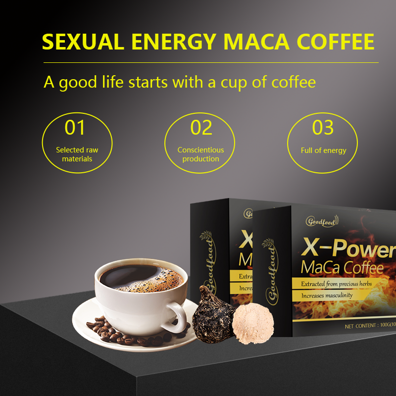 Café instantané au chocolat énergisant Man X Power pour hommes, marque privée, complément alimentaire à base de maca, ginseng et rein, boostant la vitalité par les fruits