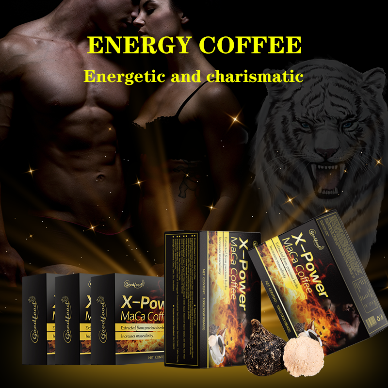 Café instantané au chocolat énergisant Man X Power pour hommes, marque privée, complément alimentaire à base de maca, ginseng et rein, boostant la vitalité par les fruits
