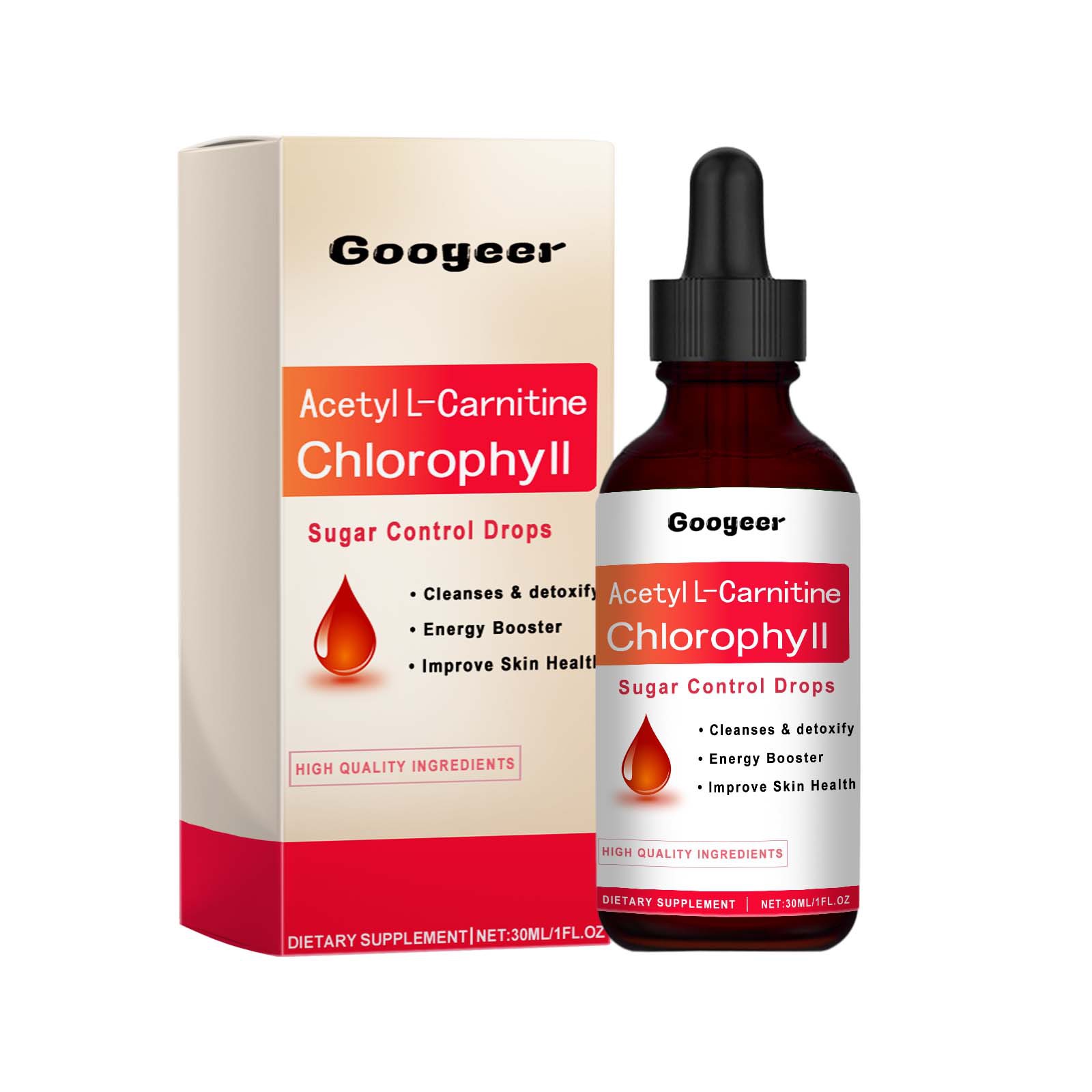 Gouttes de contr&ocirc;le du sucre pour adultes chauds Liquide oral Traitement corporel Ac&eacute;tyl L-carnitine Gouttes de chlorophylle pour la sant&eacute; et la vitalit&eacute;