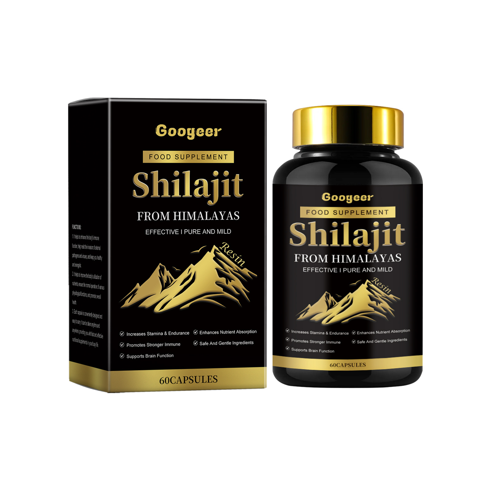 Compl&eacute;ment alimentaire Shilajit pour am&eacute;liorer la densit&eacute; osseuse et la sant&eacute; c&eacute;r&eacute;brale G&eacute;lules
