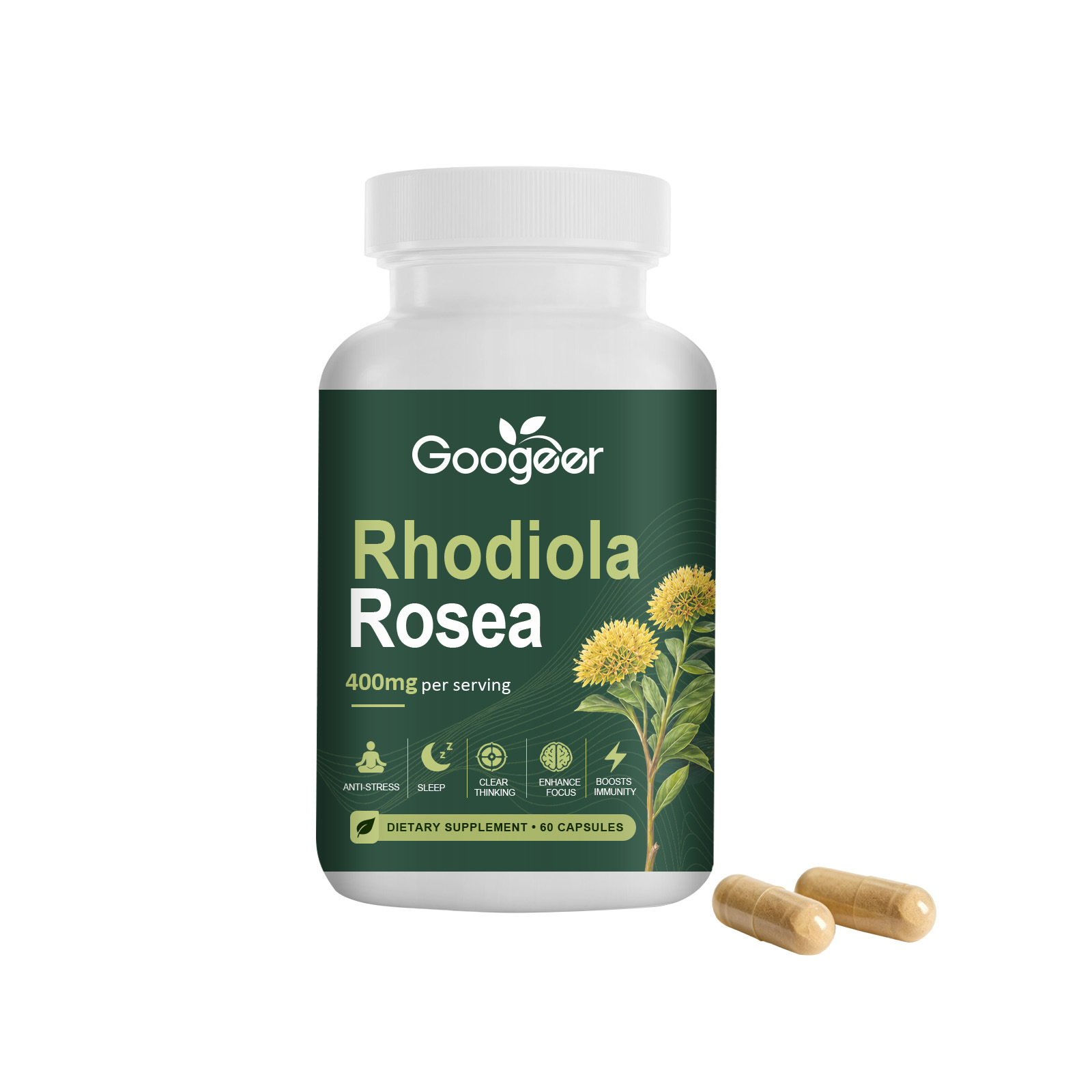 G&eacute;lules nutritionnelles compos&eacute;es de RhodiolaSoin doux pour un corps confortableUn sommeil reposantUne humeur joyeuse