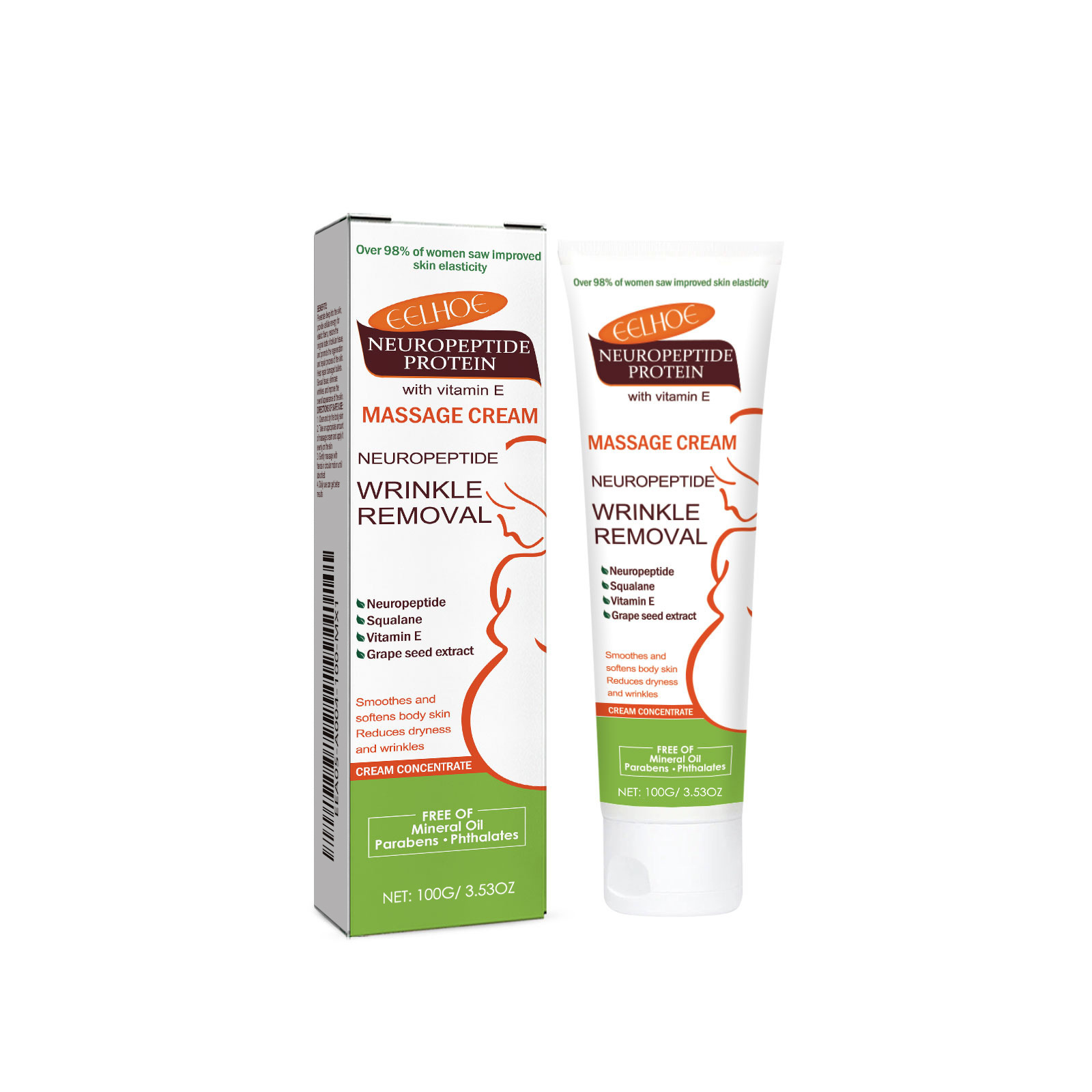 Cr&egrave;me de massage prot&eacute;in&eacute;e aux neuropeptides avec squalane et vitamine E, soin corporel hydratant doux 100 g, lissant la peau