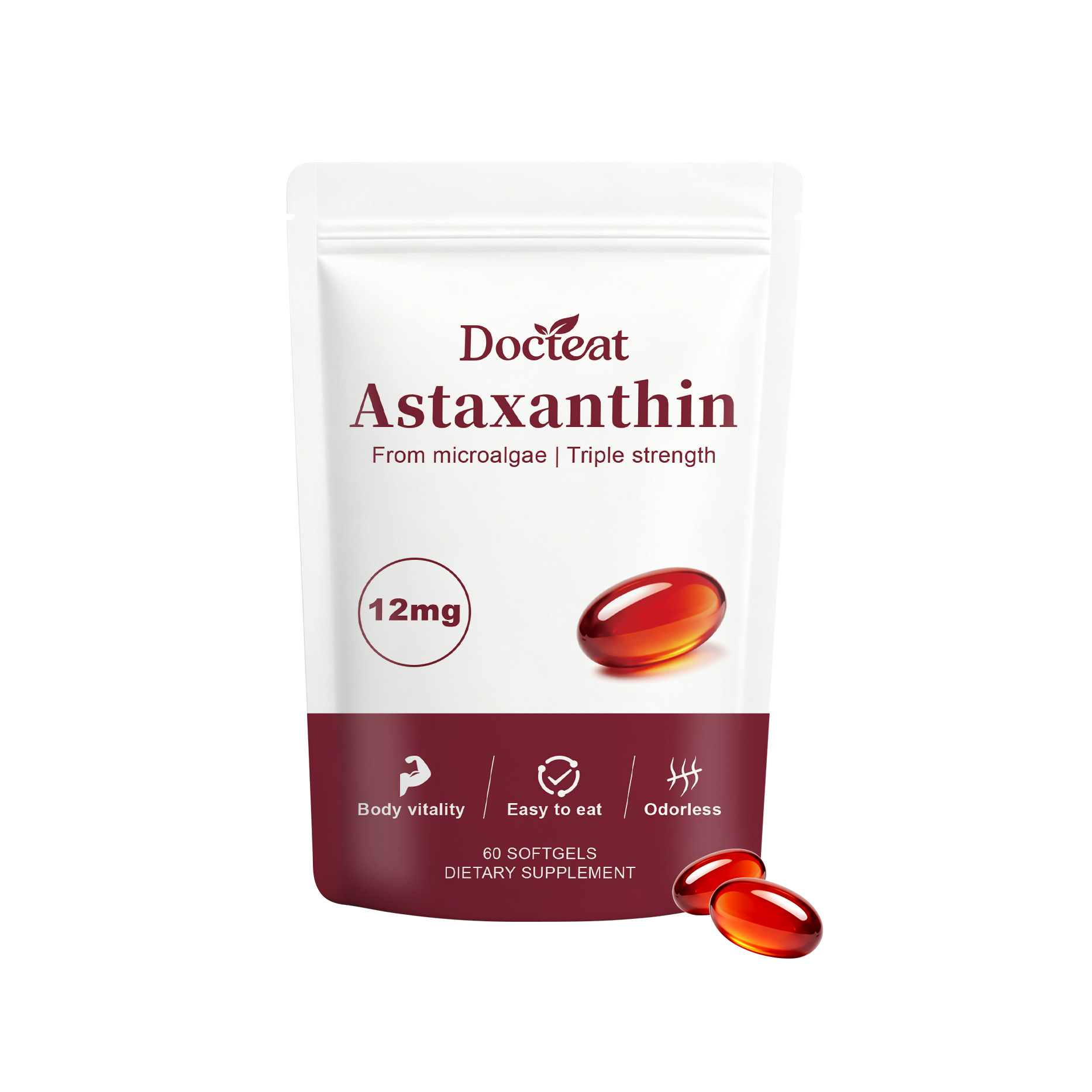 Softgels sans odeur faciles &agrave; avaler de qualit&eacute; sup&eacute;rieure avec astaxanthine naturelle issue de microalgues pour un apport alimentaire quotidien